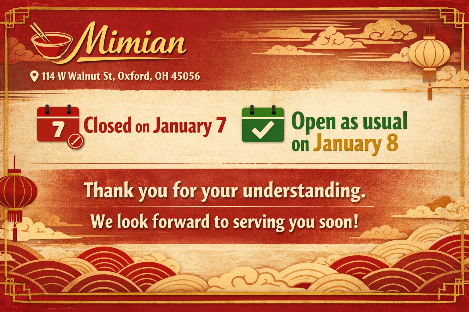Closed on January 7