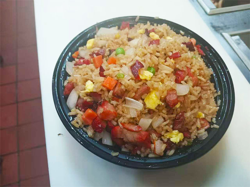 Fried rice mixed with char siu, veggies, eggs at Ming Garden, a Chinese Restaurant in Huntersville