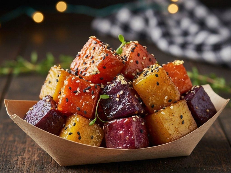 Glazed mixed sweet potato cubes at Pearl BBQ: Chinese Food Truck, a Chinese Restaurant in Elmhurst