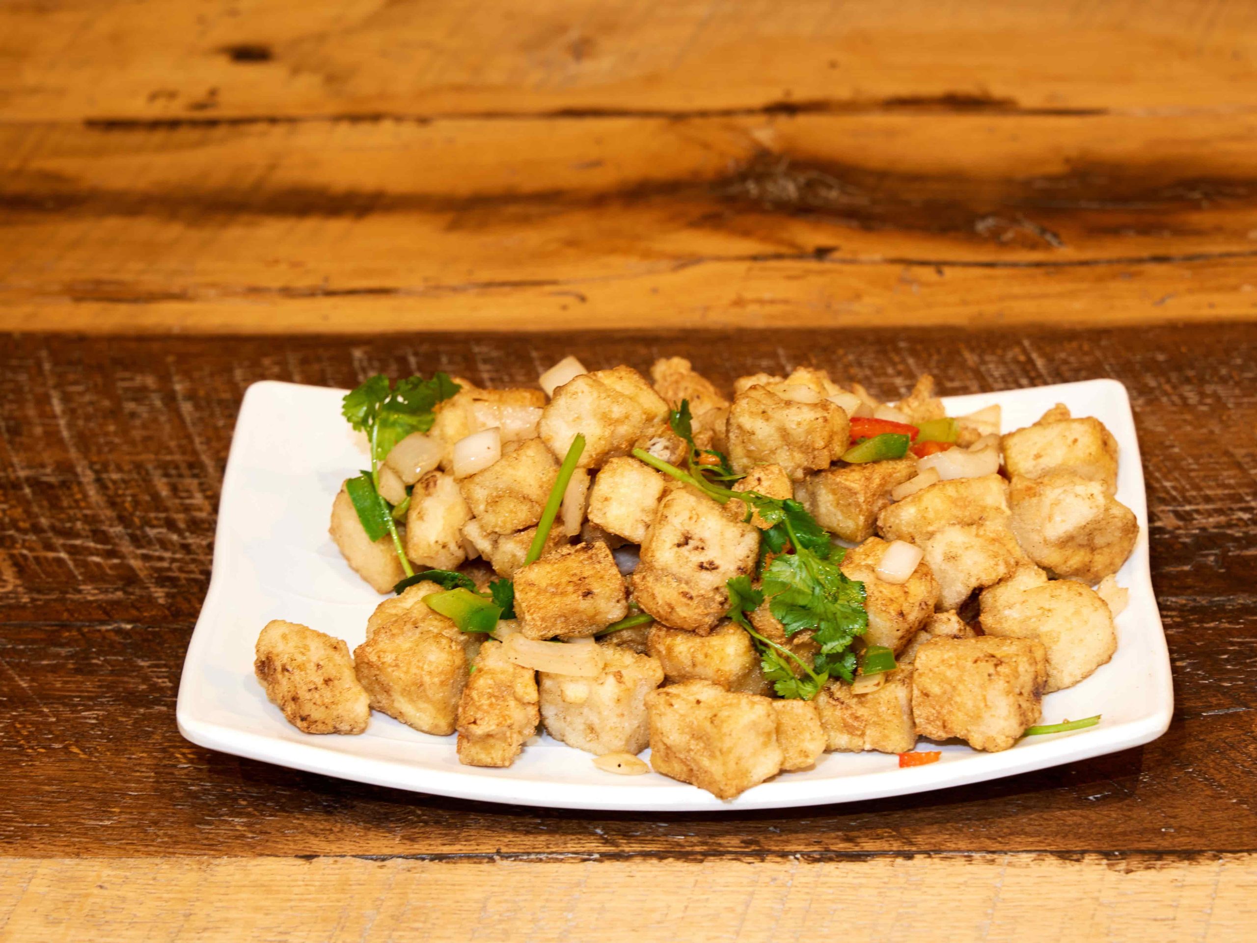 Crispy fried tofu with salt, pepper and cilantro at Mini Bowl Express, a Chinese Restaurant in Loma Linda