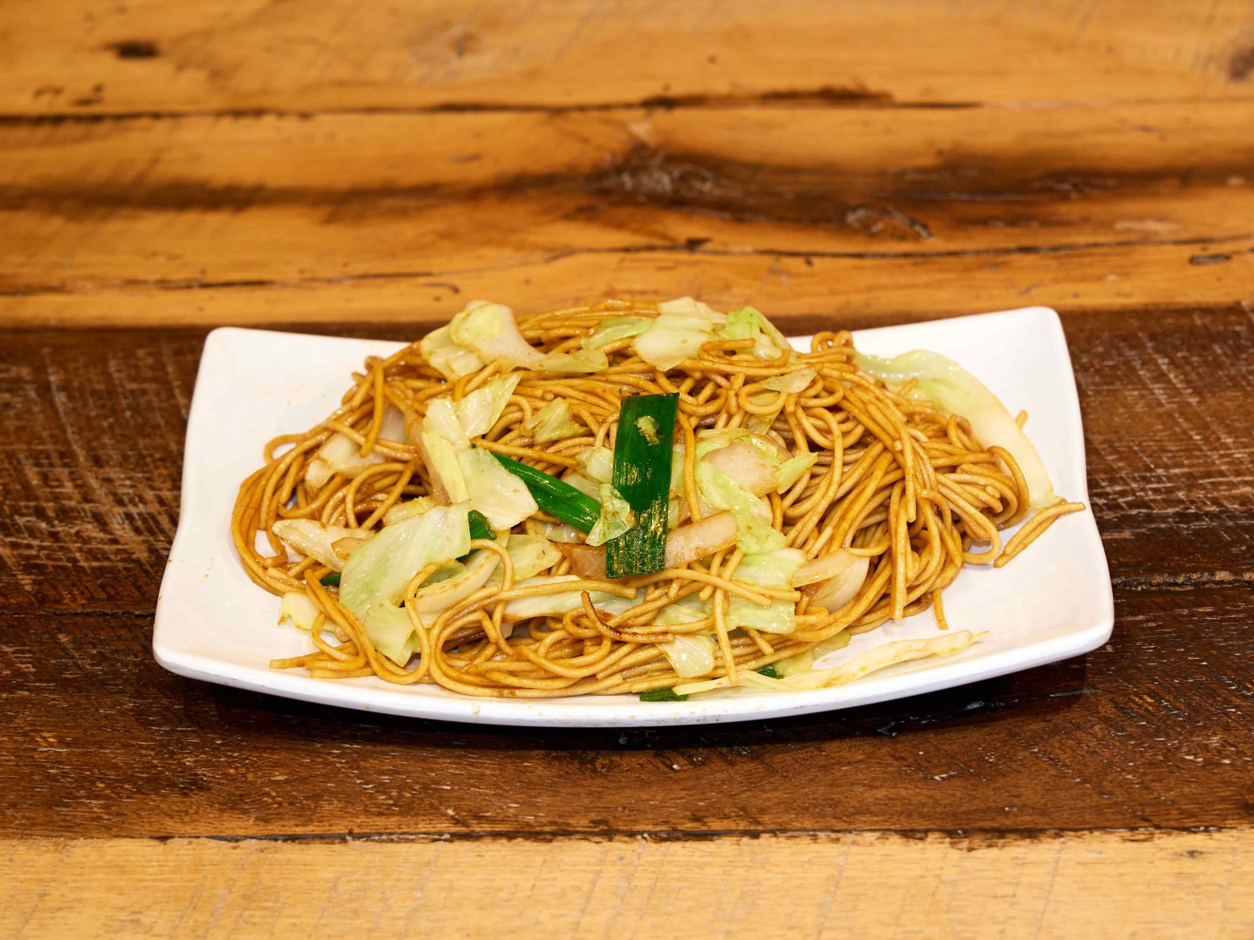 Stir-fried noodles with cabbage and green onions at Mini Bowl Express, a Chinese Restaurant in Loma Linda