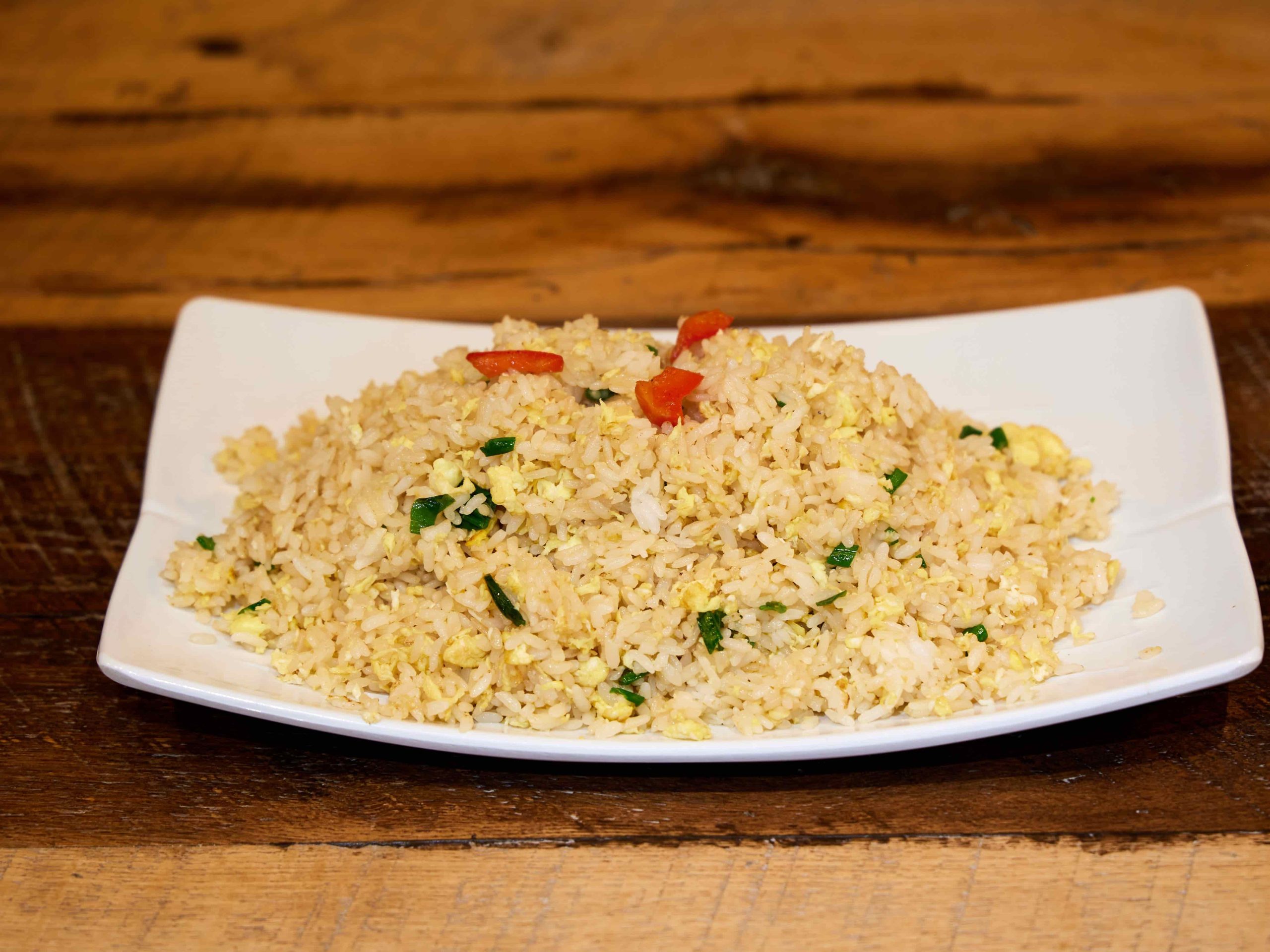 Fried rice with eggs, scallions and red peppers at Mini Bowl Express, a Chinese Restaurant in Loma Linda