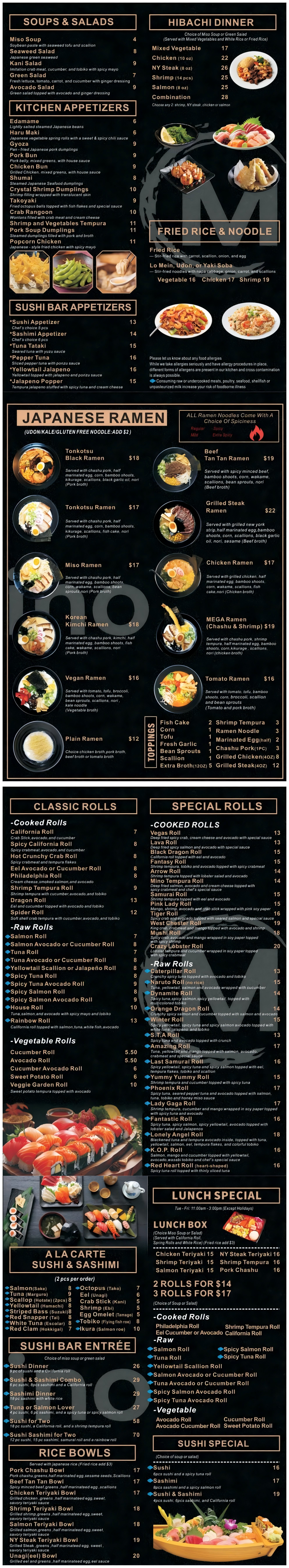 Mino Sushi & Ramen Japanese Restaurant Menu