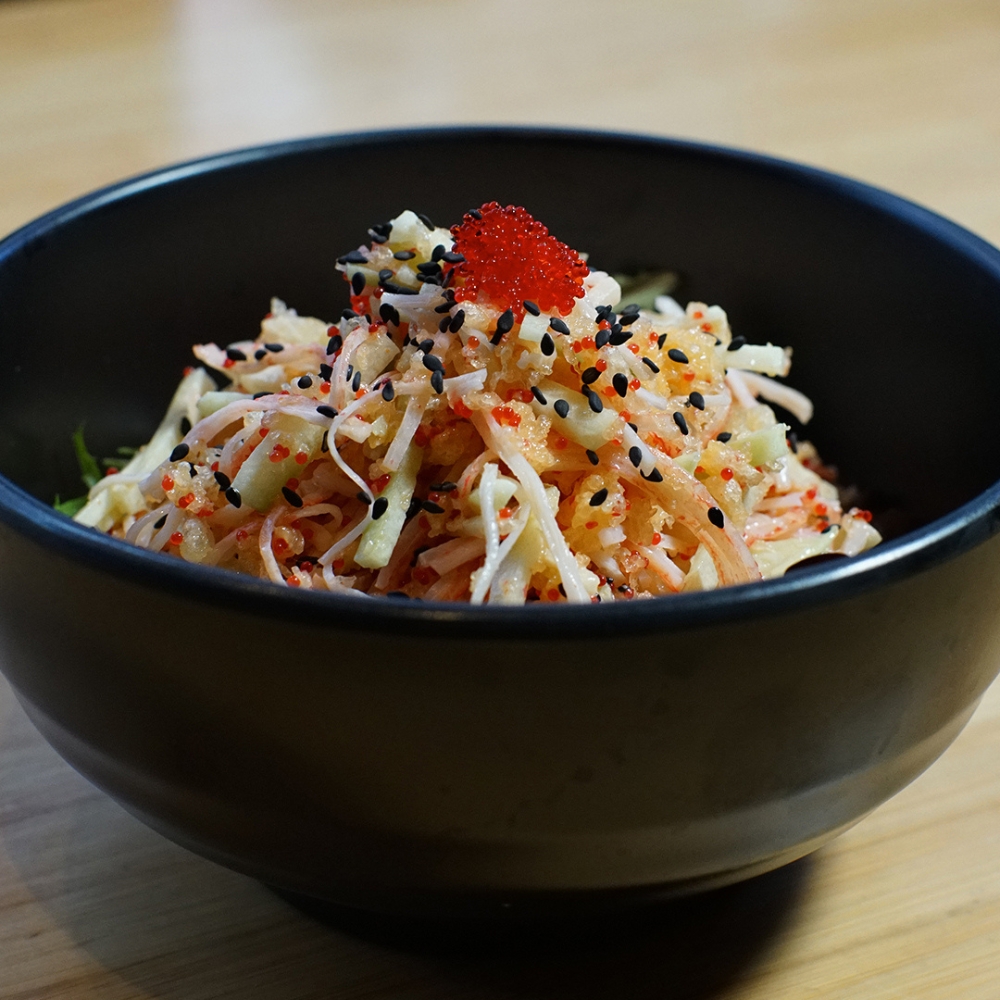 Crab stick salad topped with black sesame and red roe at Miso, a Japanese Restaurant in New Haven