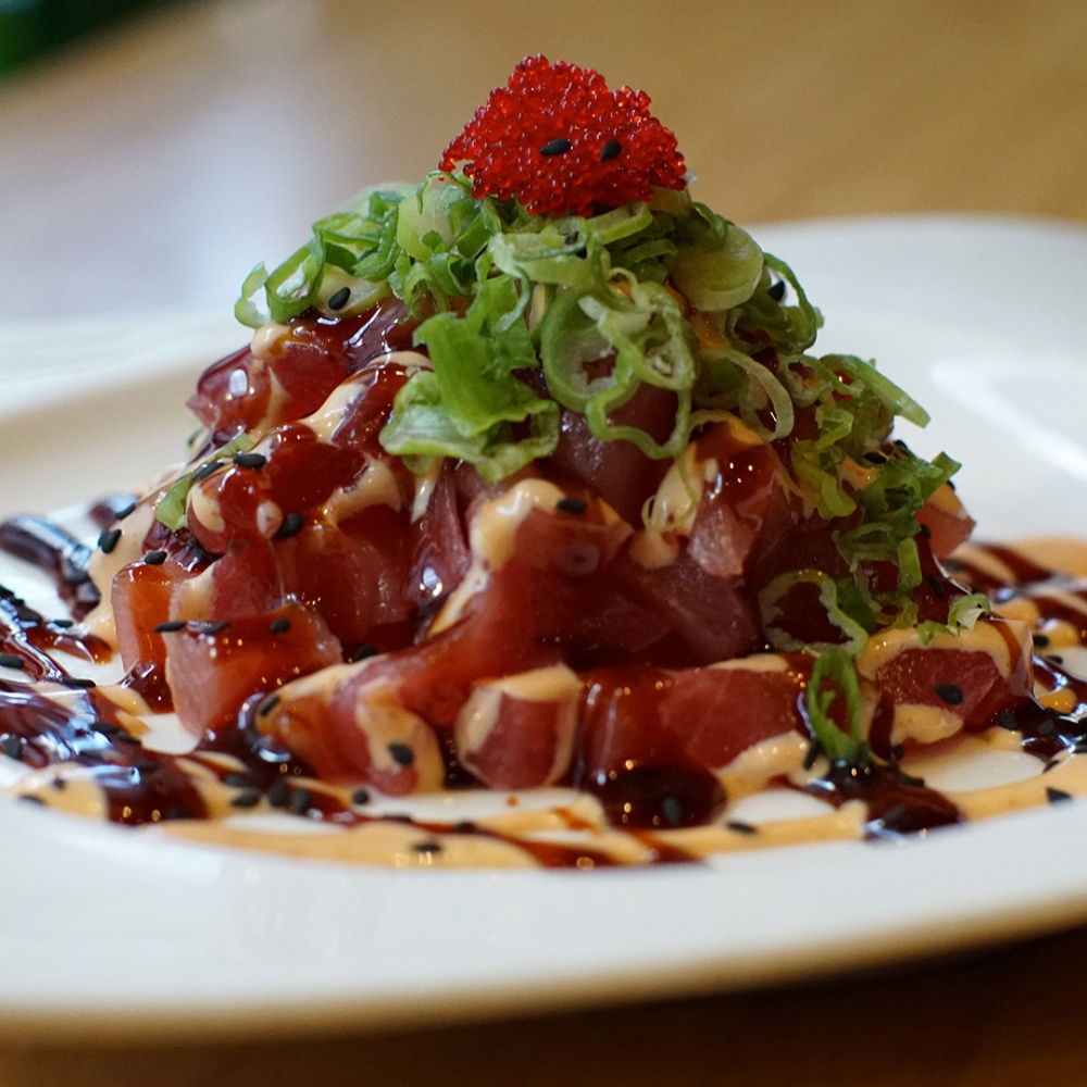 Tuna tartare with scallion, sauces and fish roe at Miso, a Japanese Restaurant in New Haven
