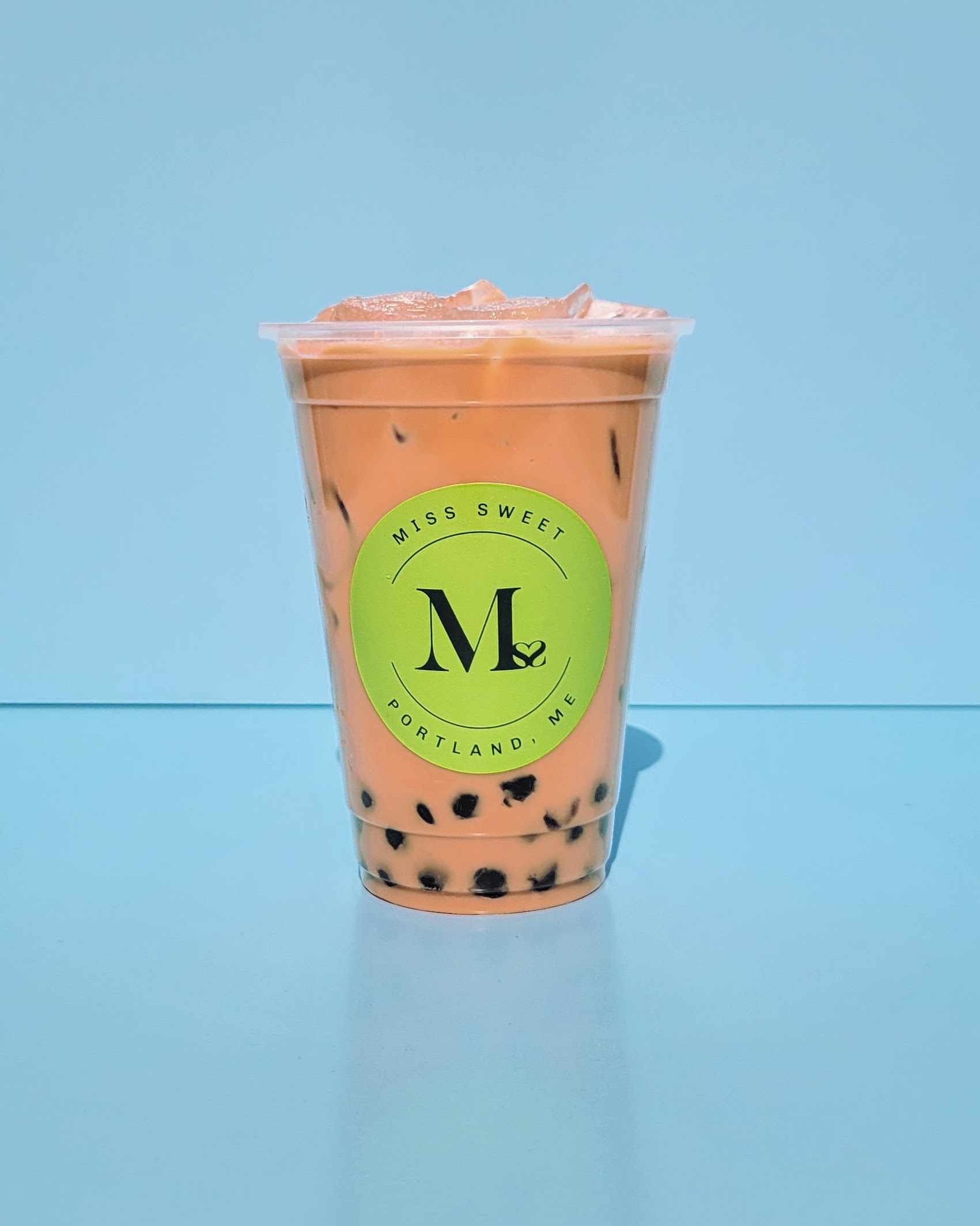 Miss-Sweet-Bubble-Tea-Store-Peach-Milk-Tea-Portland Peach - flavored milk tea with tapioca pearls at Miss Sweet Bubble Tea Store in Portland