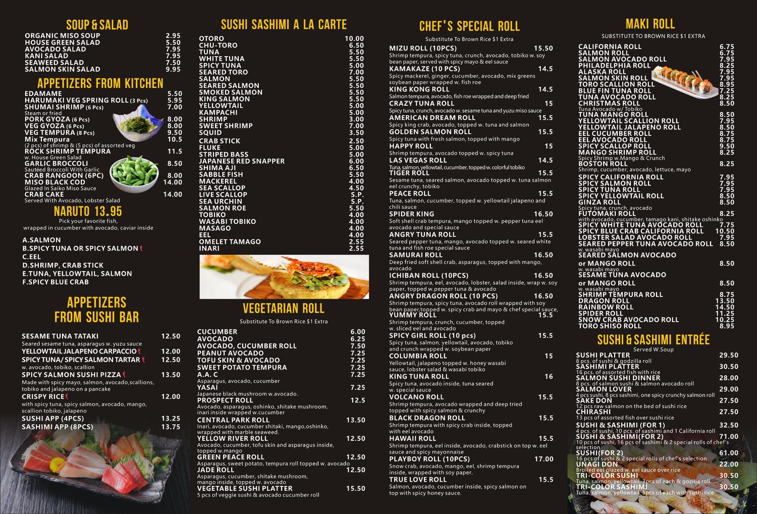 Authentic Japanese sushi, sashimi & hibachi menu at Mizu Hibachi & Sushi, a New York Japanese restaurant