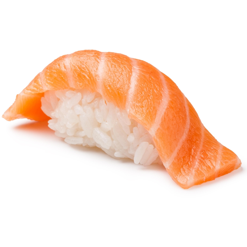 Salmon nigiri sushi with fresh salmon on sushi rice at Mizuki A.Y.C.E Sushi & Hibachi, a Japanese Restaurant in Baytown
