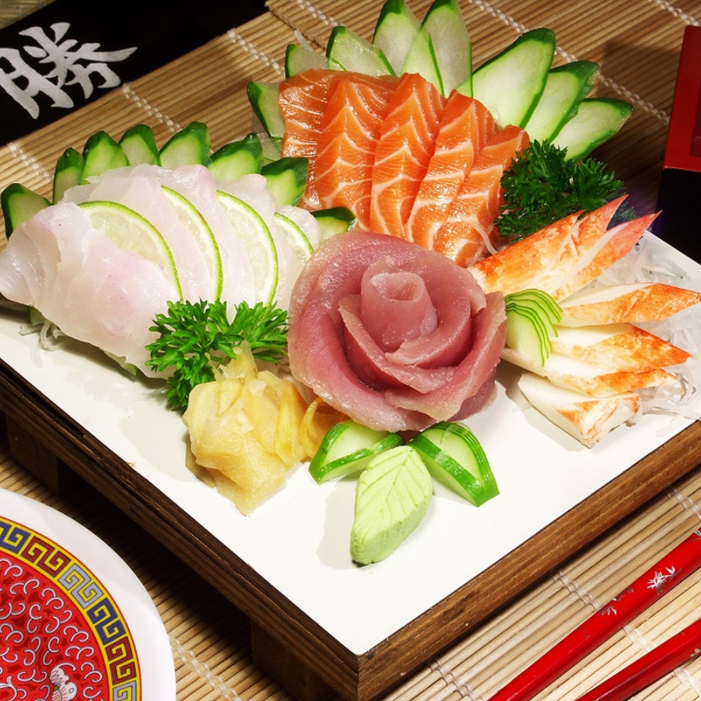 Assorted sashimi platter with salmon, tuna, and other fresh fish at Mizuki A.Y.C.E Sushi & Hibachi, a Japanese Restaurant in Baytown