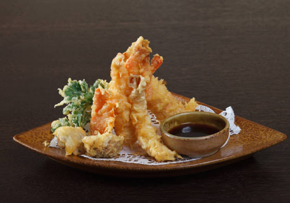 Crispy fried shrimp and vegetables at Mizu, a Japanese Restaurant in Brooklyn
