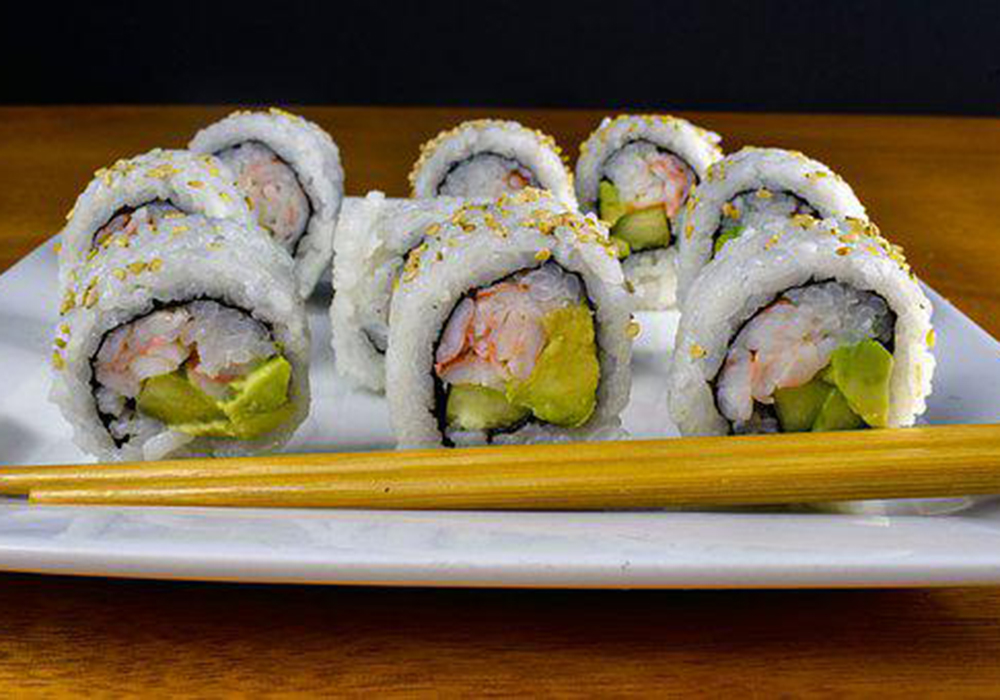 Sushi roll with crab, avocado, and cucumber at Mizu, a Japanese Restaurant in Brooklyn