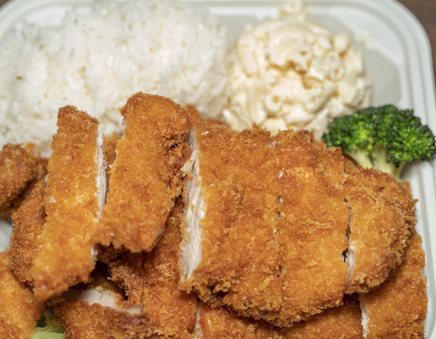 Crispy chicken katsu with rice, mac salad at Moana Hawaiian BBQ Restaurant in Fairfield