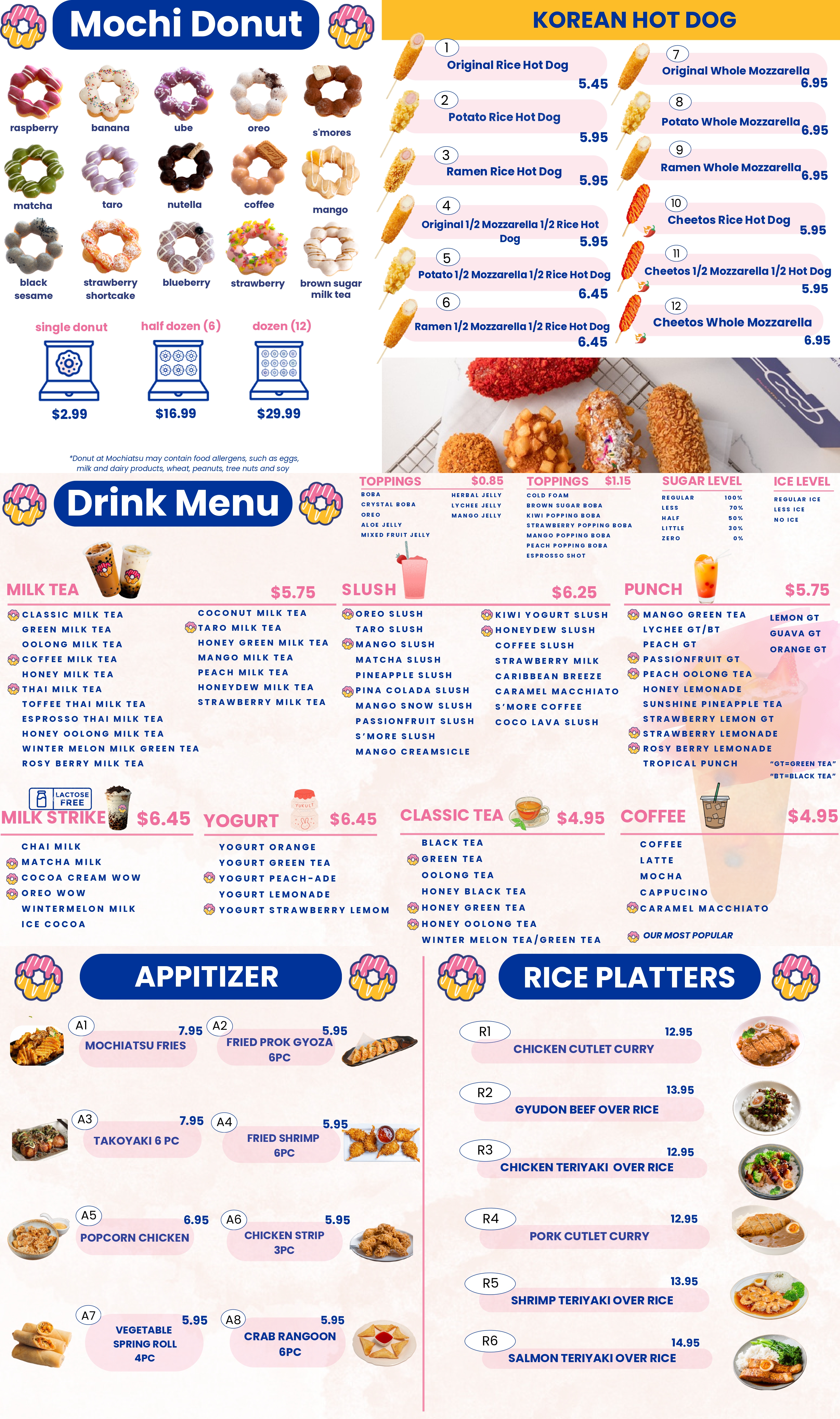 Restaurant menu, detailed description provided below