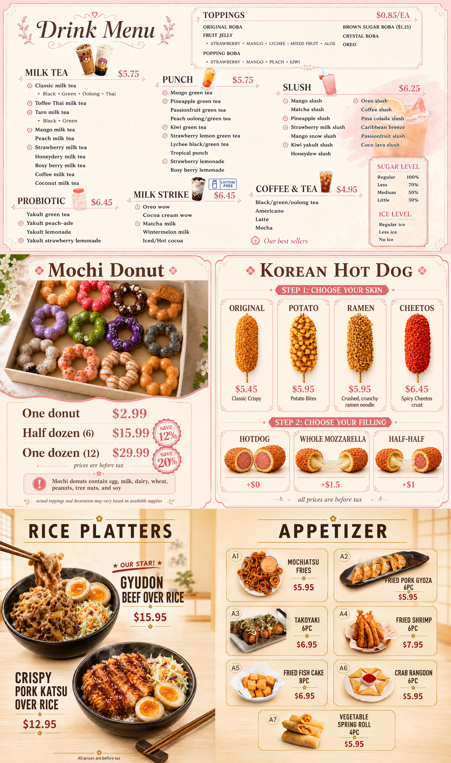 おまとめ専用 Mochimochiakuse 3点セット+2点セット Menu | Mochiatsu - Donut Shop | Online Order | Auburn | AL