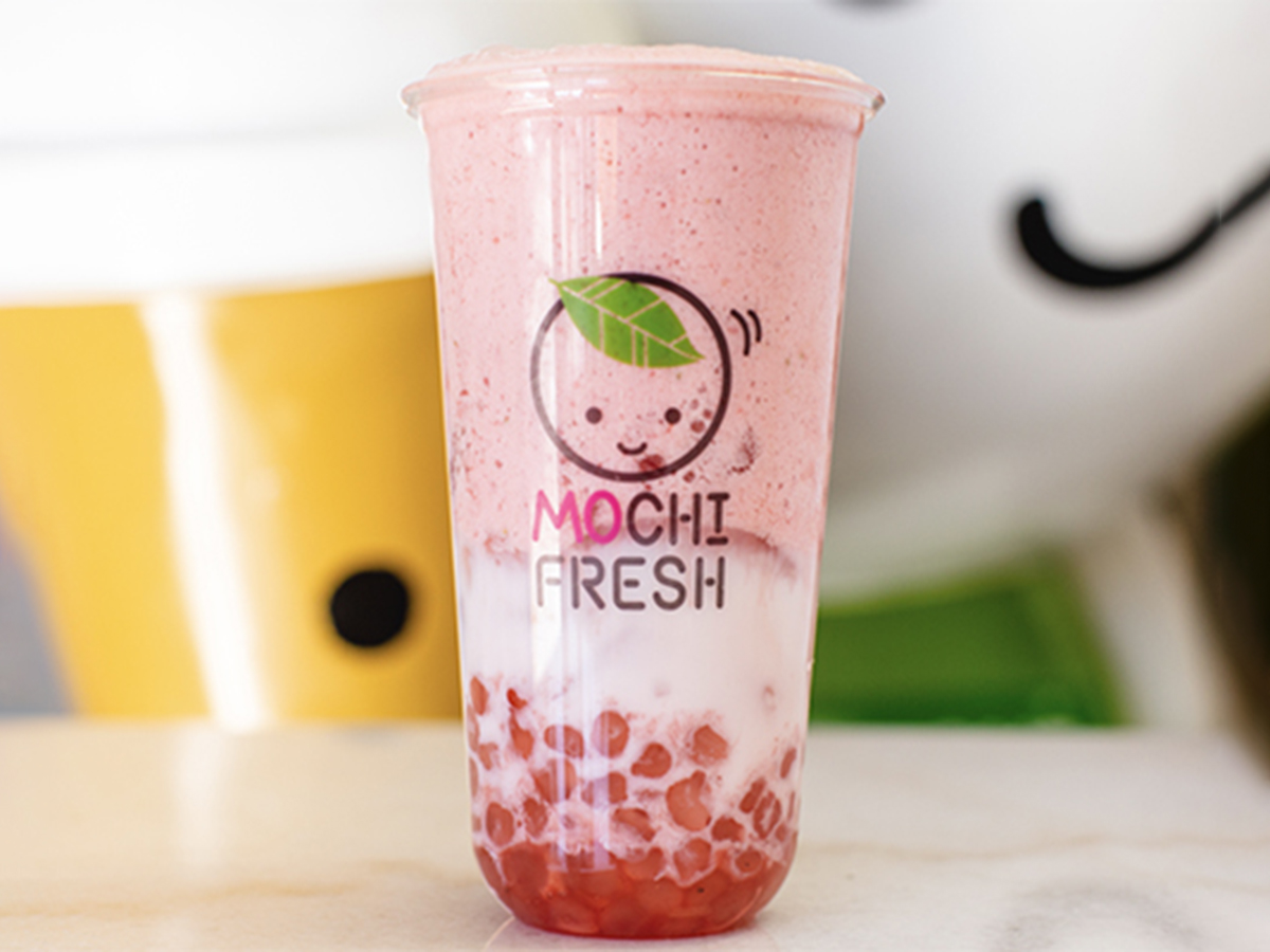 Strawberry milk tea with homemade boba pearls