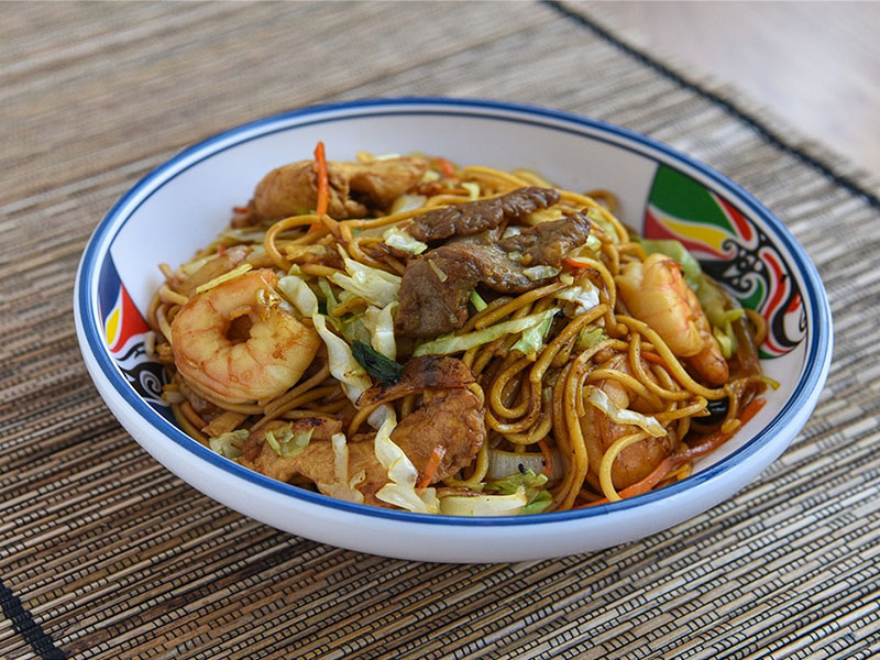 Mixed noodles stir-fried with shrimp, meat & veggies at MOJO Teriyaki, a Asian Restaurant in Brentwood