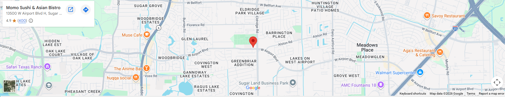 Location 13500 W Airport Blvd H, Sugar Land, TX 77498