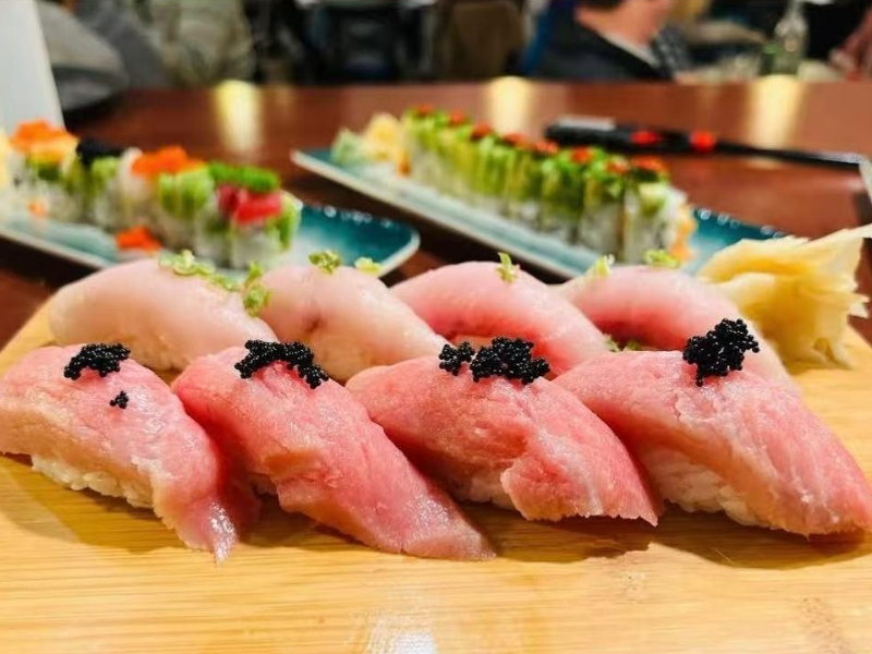 Tuna nigiri topped with caviar, plus sushi rolls at Mori Sushi, a Japanese Restaurant in Indianapolis