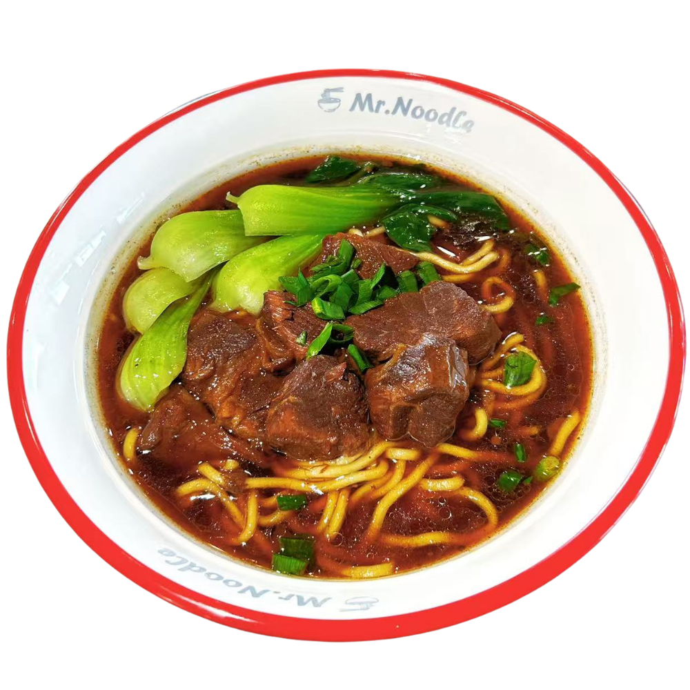 Braised beef noodle soup with bok choy at Mr.Noodle, an Chinese Restaurant in Corona