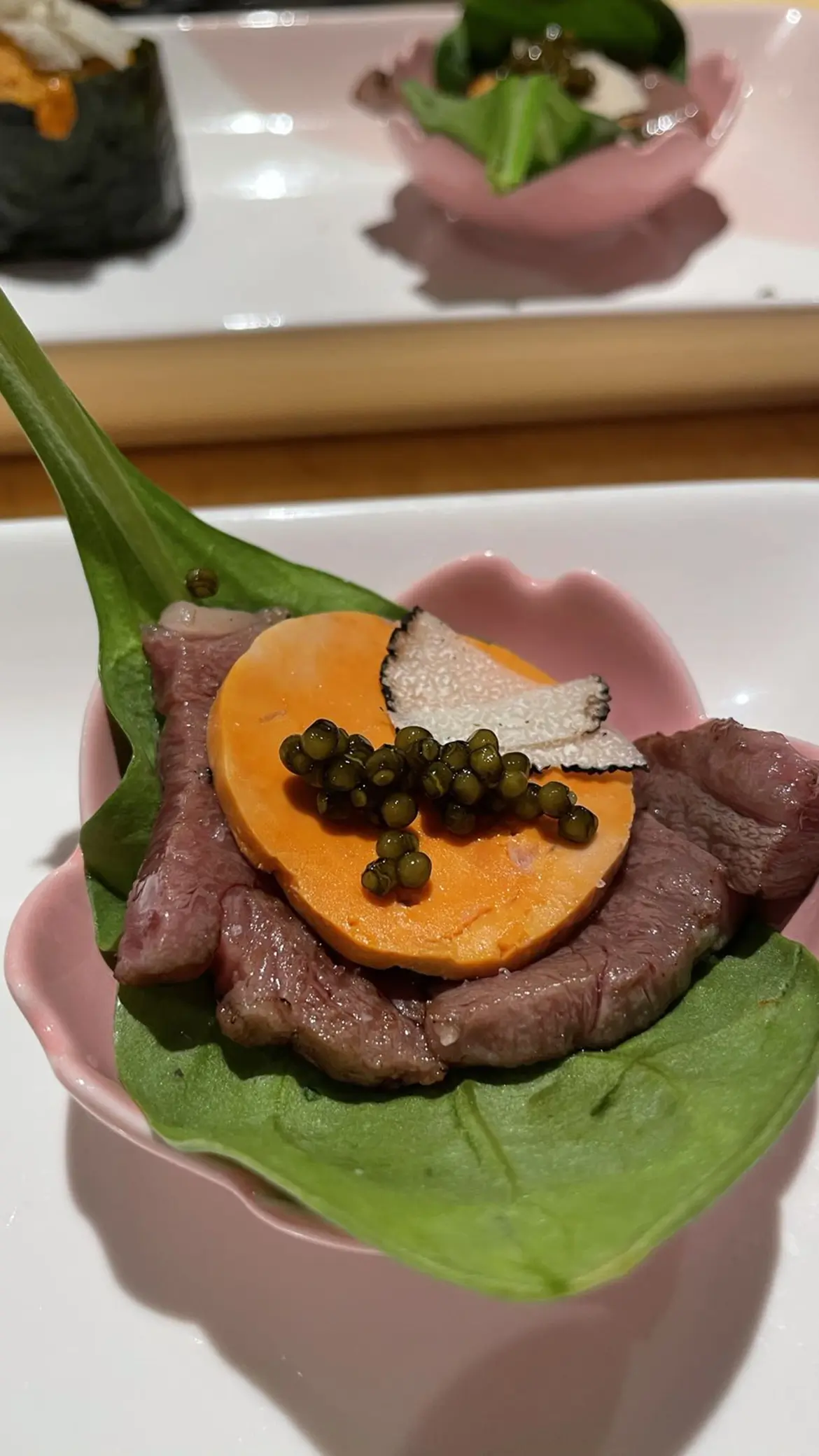 Wagyu Foie Gras Bite with Truffle and Caviar at Mr. Bin Sushi & Grill, Japanese Restaurant in Cranford