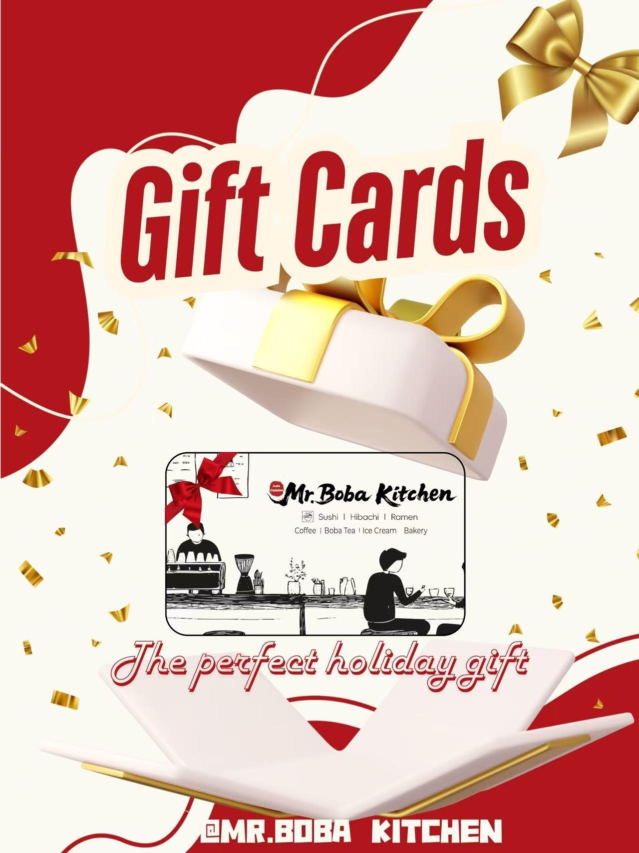 Gift cards as holiday gifts at Mr Boba, a Dessert Shop in New Windsor