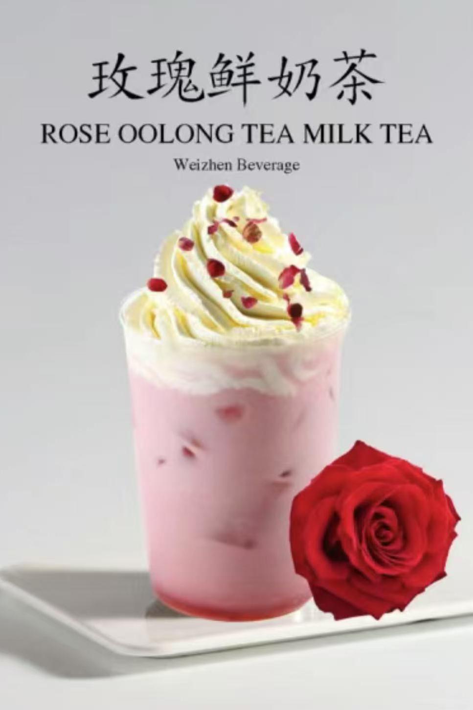 Rose Oolong Milk Tea - Oolong tea with milk and rose toppings at Mr.Bubble, a Bubble tea store in Evansville