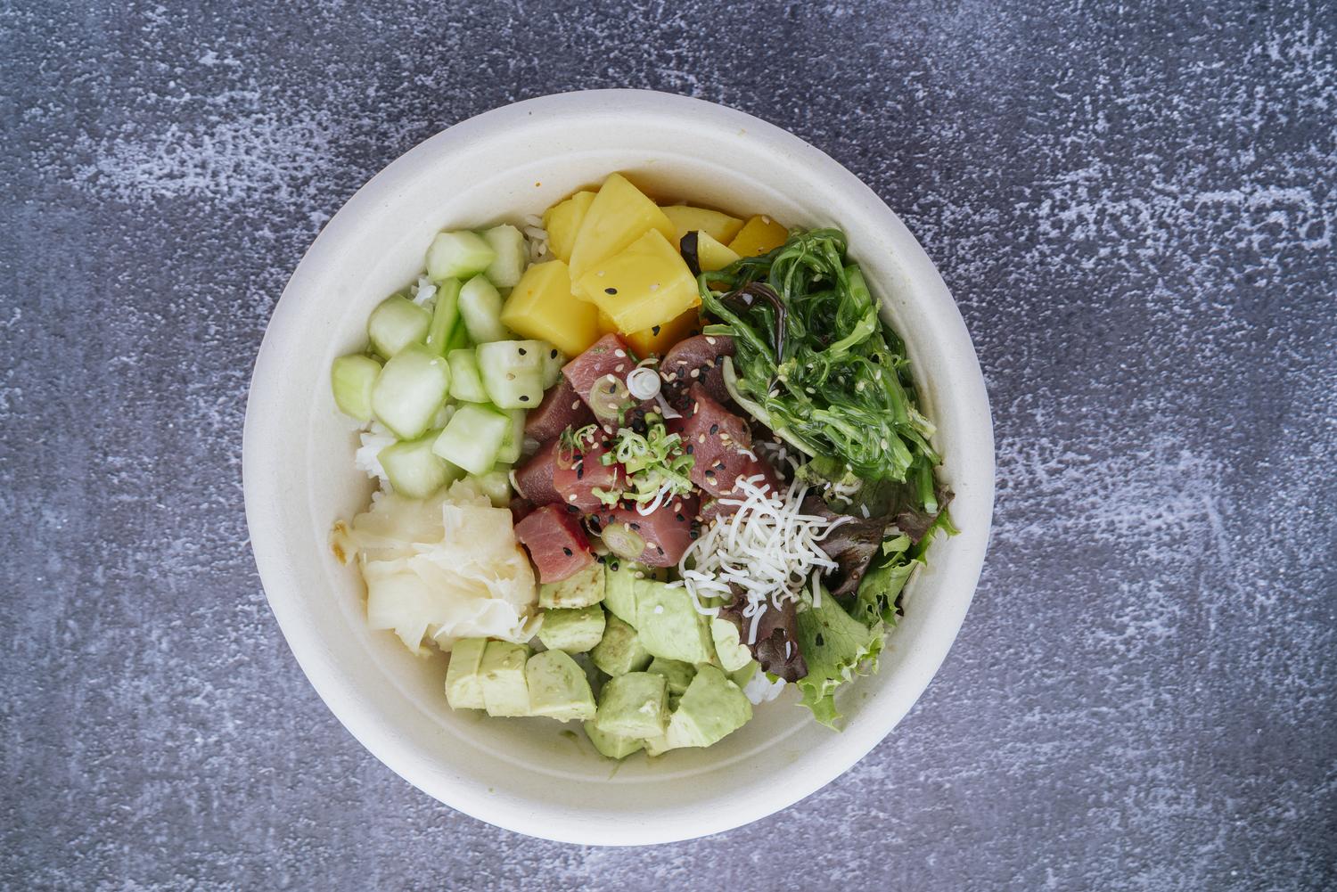 Ahi tuna poke bowl with fresh veggies at Mr Farmer, a Asian Fusion Restaurant in St. Augustine