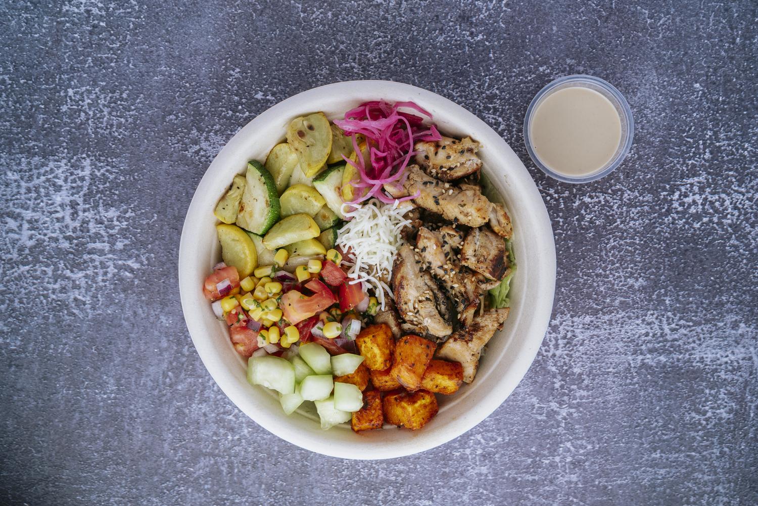 Honey-charred chicken bowl at Mr Farmer, a Asian Fusion Restaurant in St. Augustine