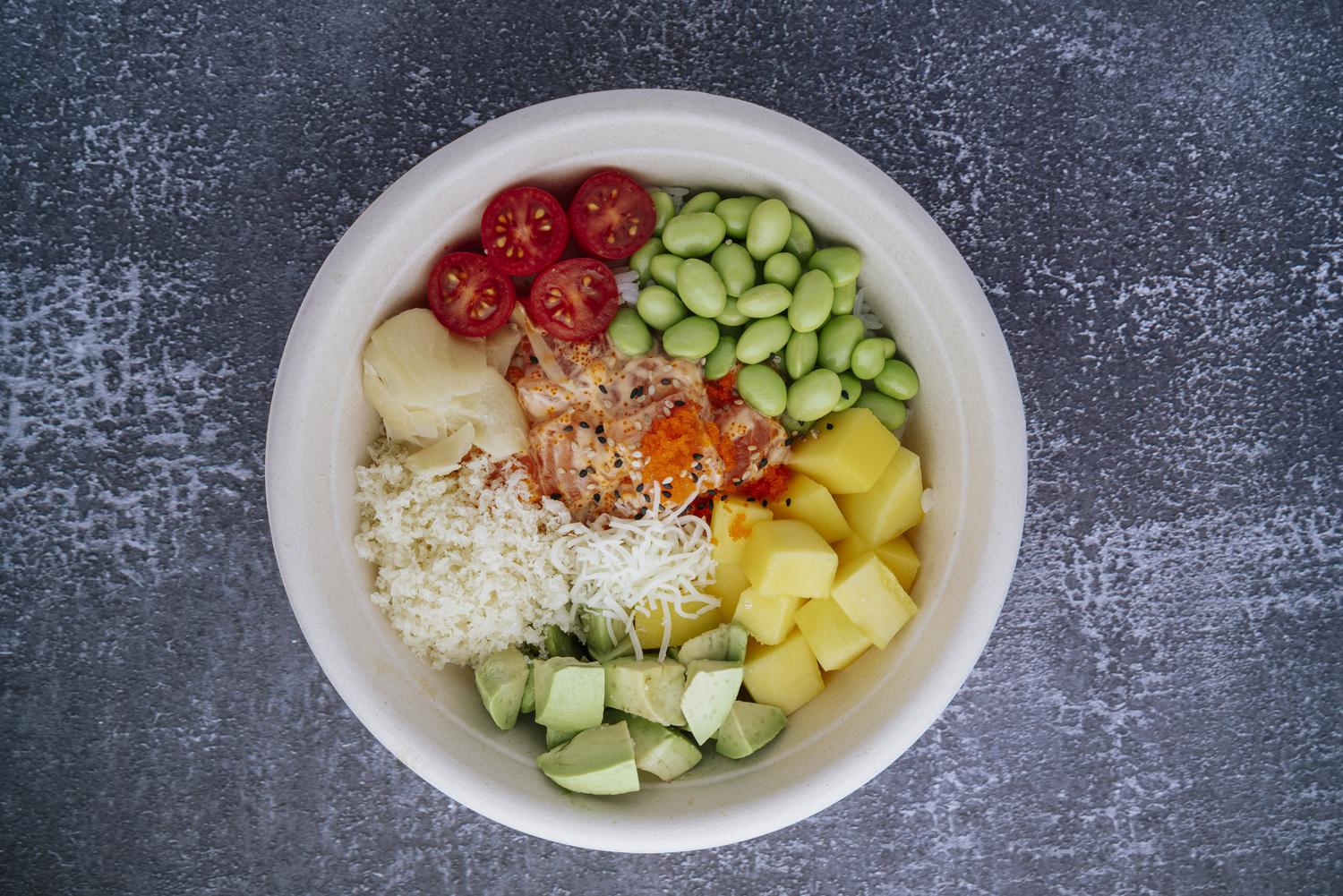 Spicy salmon poke bowl at Mr Farmer, a Asian Fusion Restaurant in St. Augustine