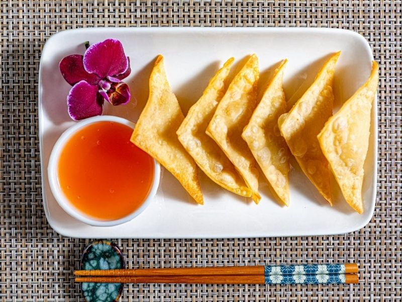 Fried crab rangoon with sweet chili sauce at Mr.Hibachi Japanese Grill, a Japanese Restaurant in Dover