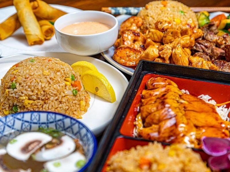 Mixed teppanyaki combo with fried rice and dipping sauce at Mr.Hibachi Japanese Grill, a Japanese Restaurant in Dover