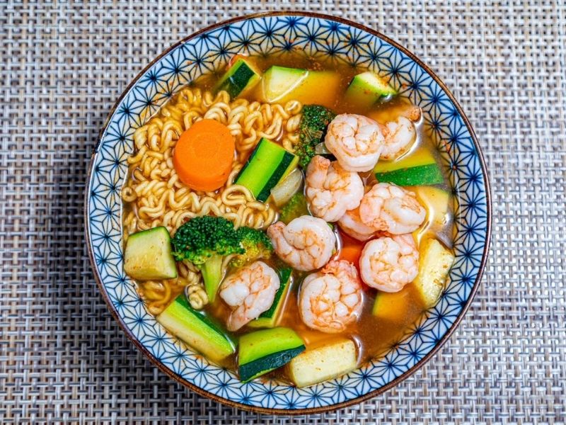 Shrimp ramen soup with fresh mixed vegetables at Mr.Hibachi Japanese Grill, a Japanese Restaurant in Dover
