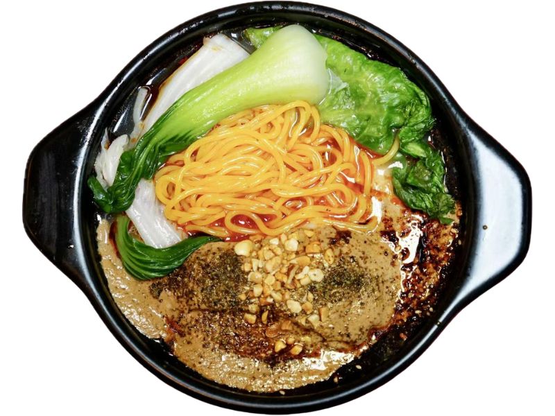 Casserole corn noodles with greens and sauce at Yu Lao Tou Malatang, a Chinese Restaurant in Flushing