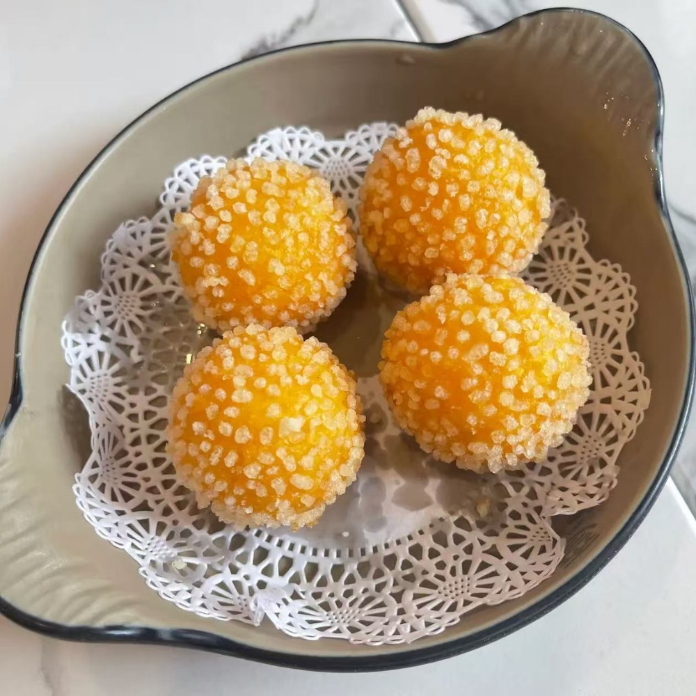 Mr-Zhang-Kitchen-Asian-Restaurant-Golden-Yam-Balls-River-Edge Golden - colored yam balls coated with crunchy bits served at Mr Zhang Kitchen, a Asian restaurant in River Edge