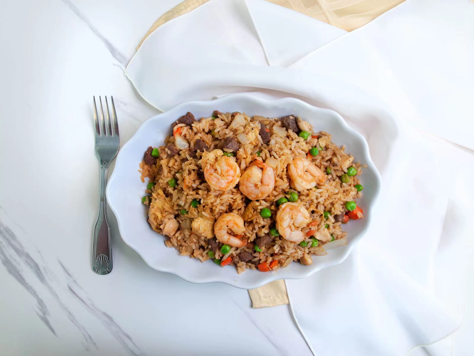 Savory shrimp fried rice with veggies at M TOWN WING, a Chicken Wings Restaurant in Middletown