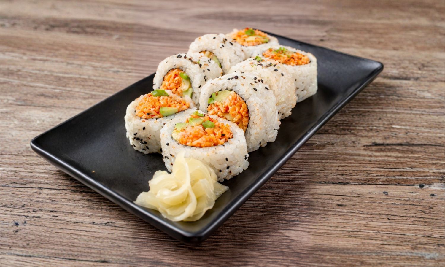Spicy California roll with avocado and crab at Muy Bien Teriyaki, a Japanese Restaurant in El Monte