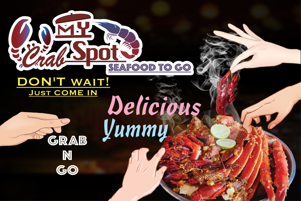 MY-CRAB-SPOT-Seafood-Restaurant-Promotion-Poster-Syracuse Promotion poster of MY CRAB SPOT with delicious seafood platter at MY CRAB SPOT, a Seafood Restaurant in Syracuse
