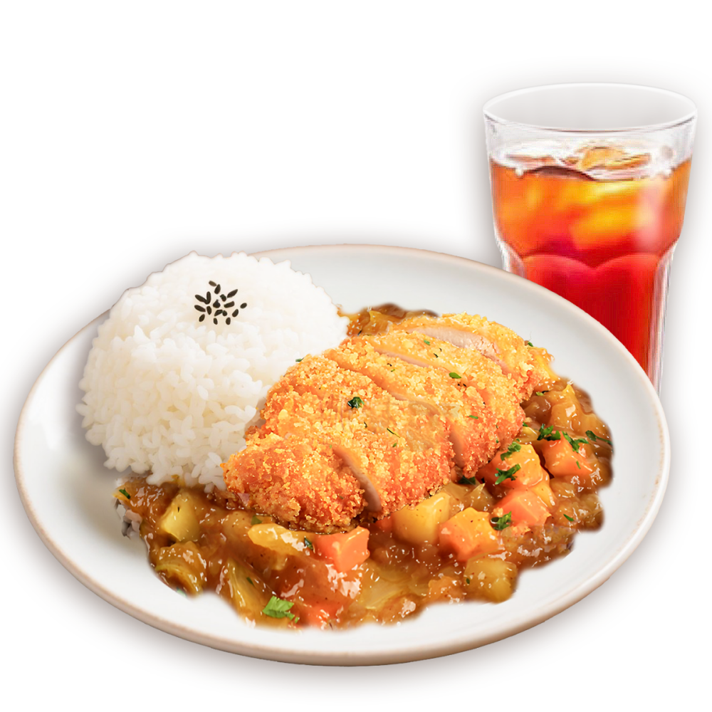 Myguabao-Restaurant-Chinese-Restaurant-Curry-Chicken-Cutlet-Rice-Richmond Rice with curry, chicken cutlet and iced tea.