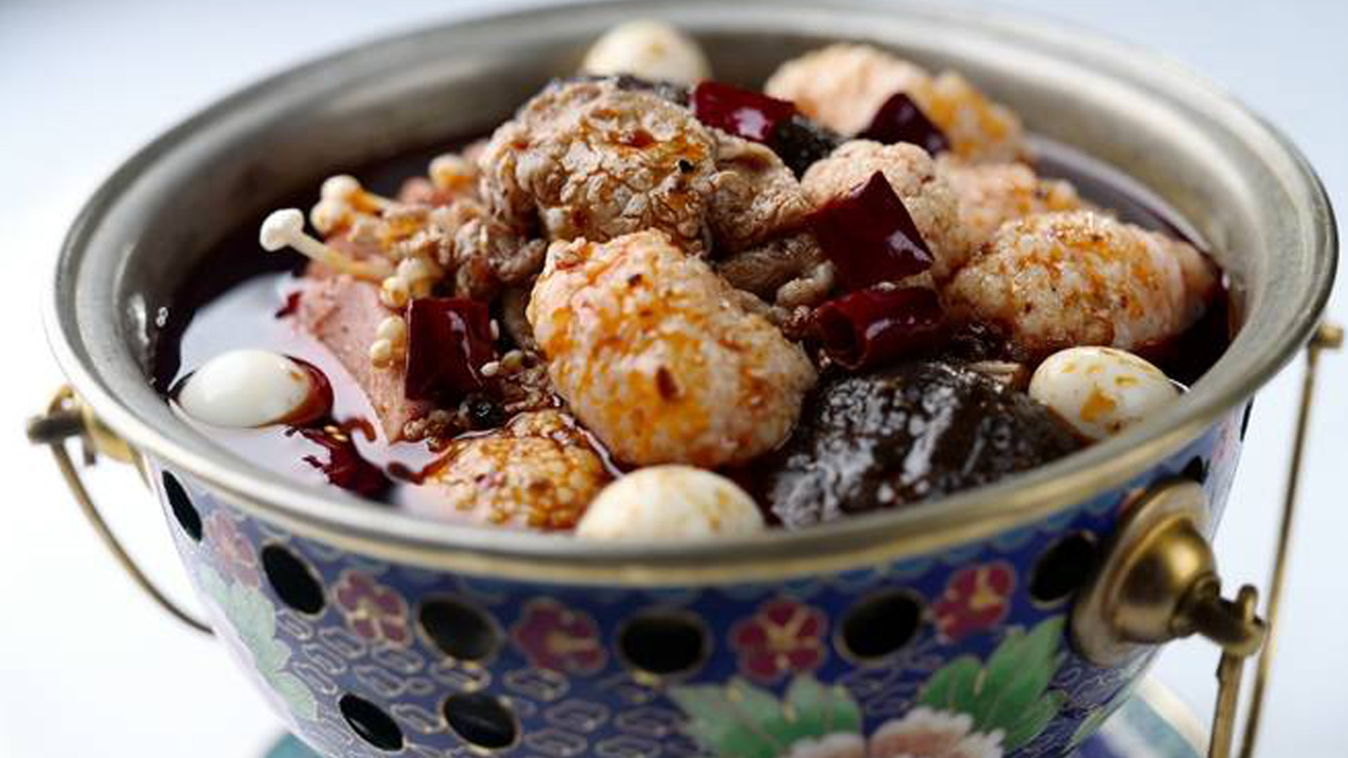 Chinese royal hot pot with assorted ingredients