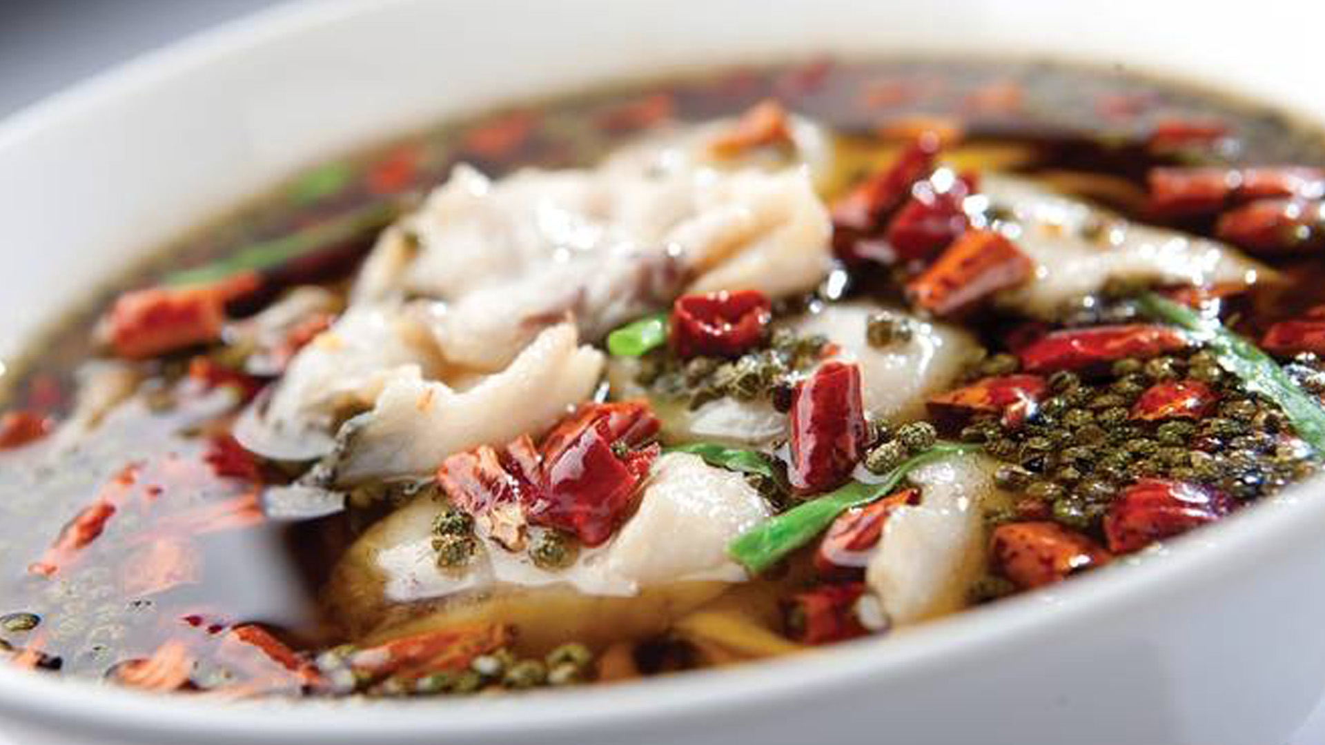 Sole filet poached in hot chili oil