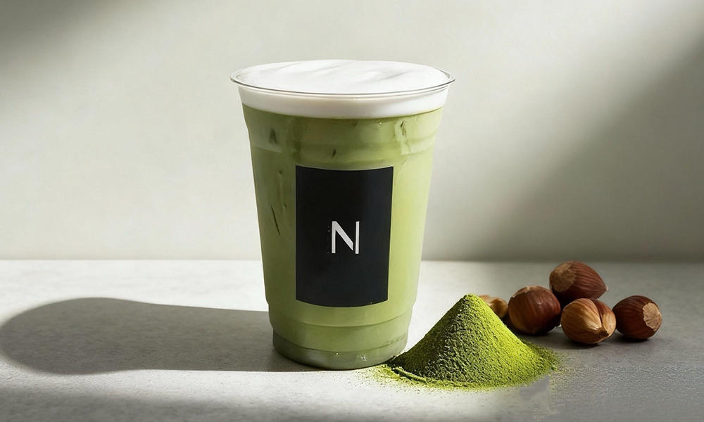 Iced matcha latte with hazelnuts, matcha powder and cheese creama at Nameless Tea&Coffee, a Coffee Shop in Sacramento