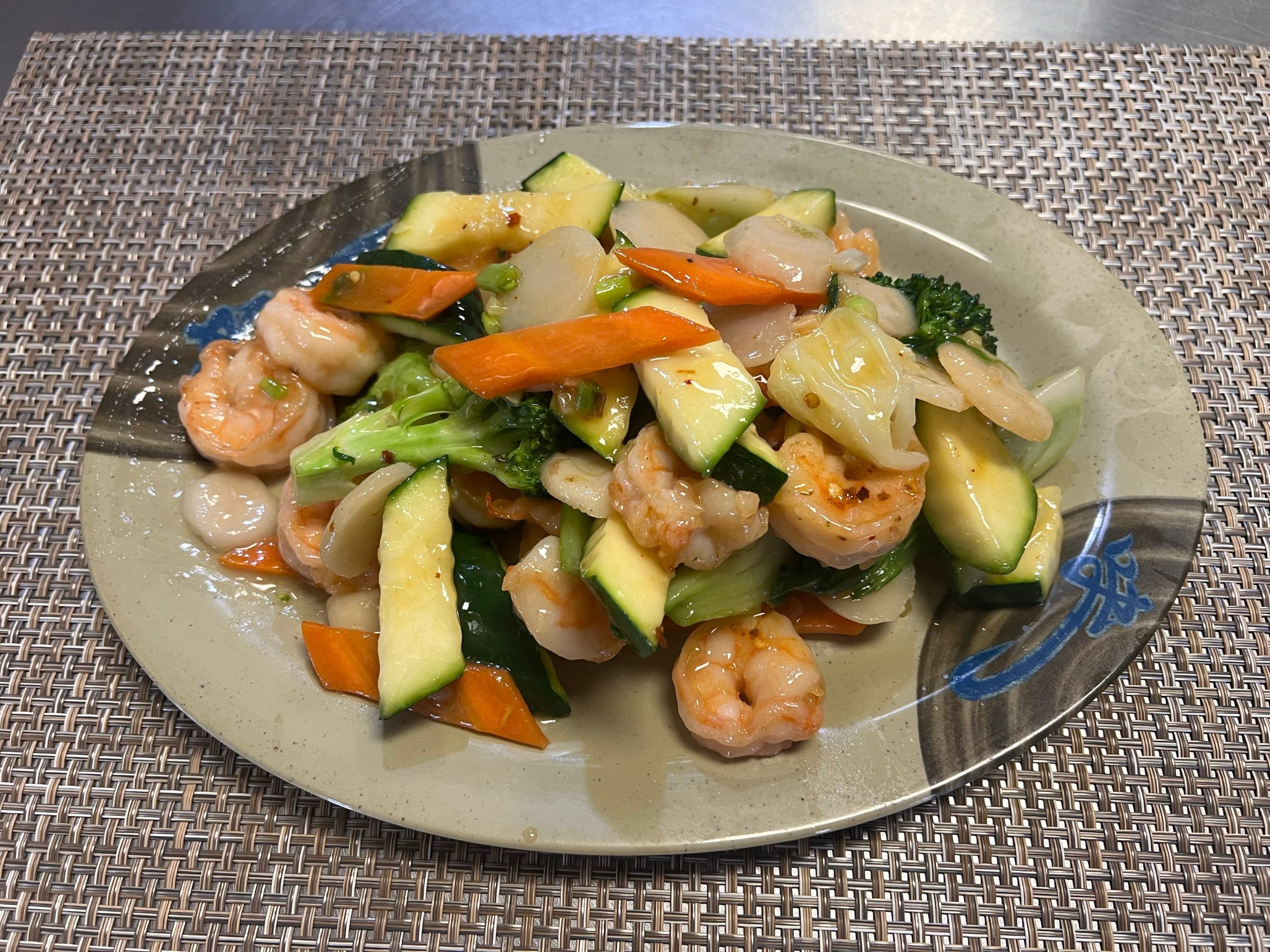 Shrimp vegetable stir fry with zucchini and broccoli at Neighborhood Kitchen, a Chinese Restaurant in Fairfield