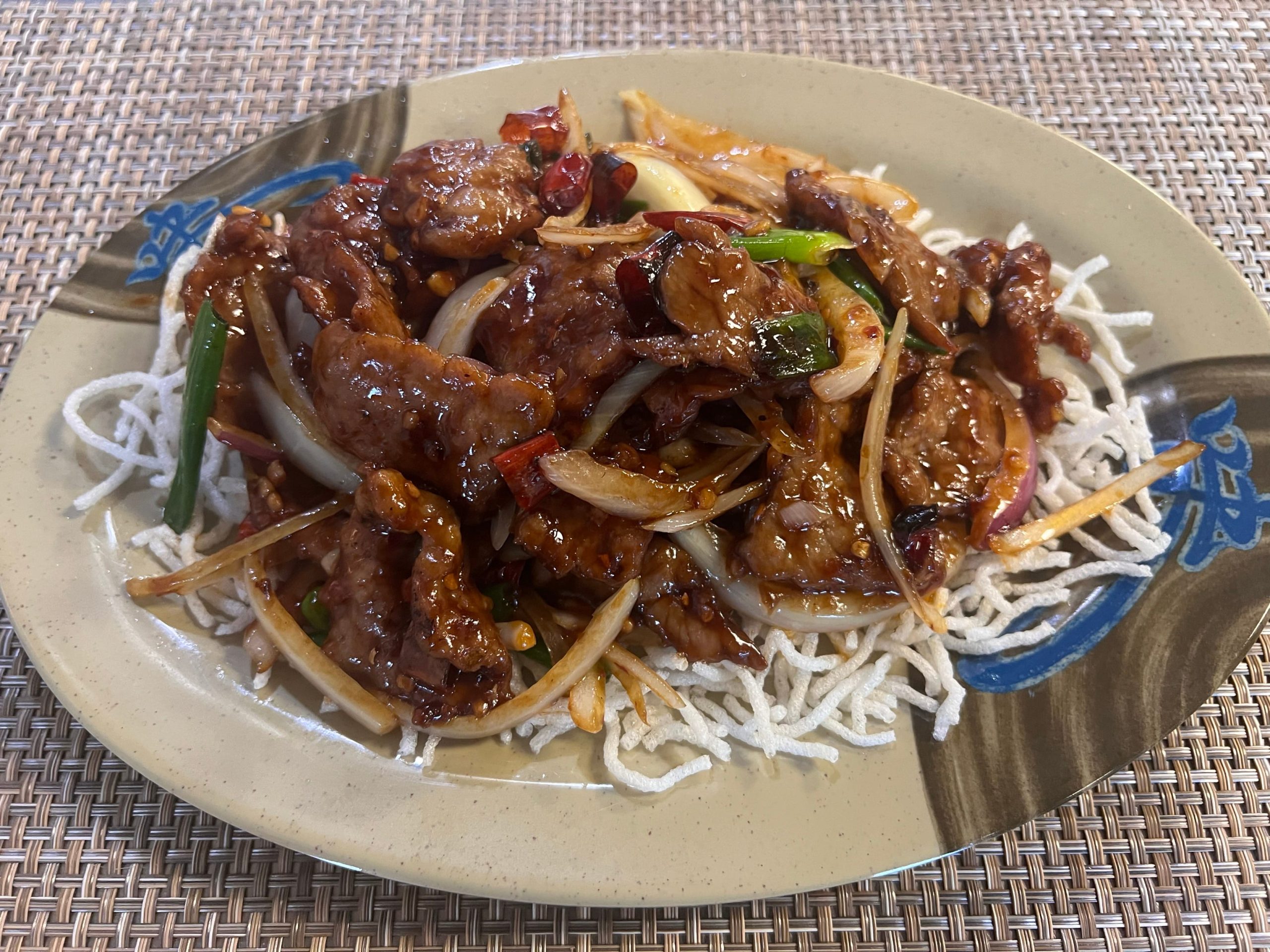 Mongolian beef with onion and chili at Neighborhood Kitchen, a Chinese Restaurant in Fairfield