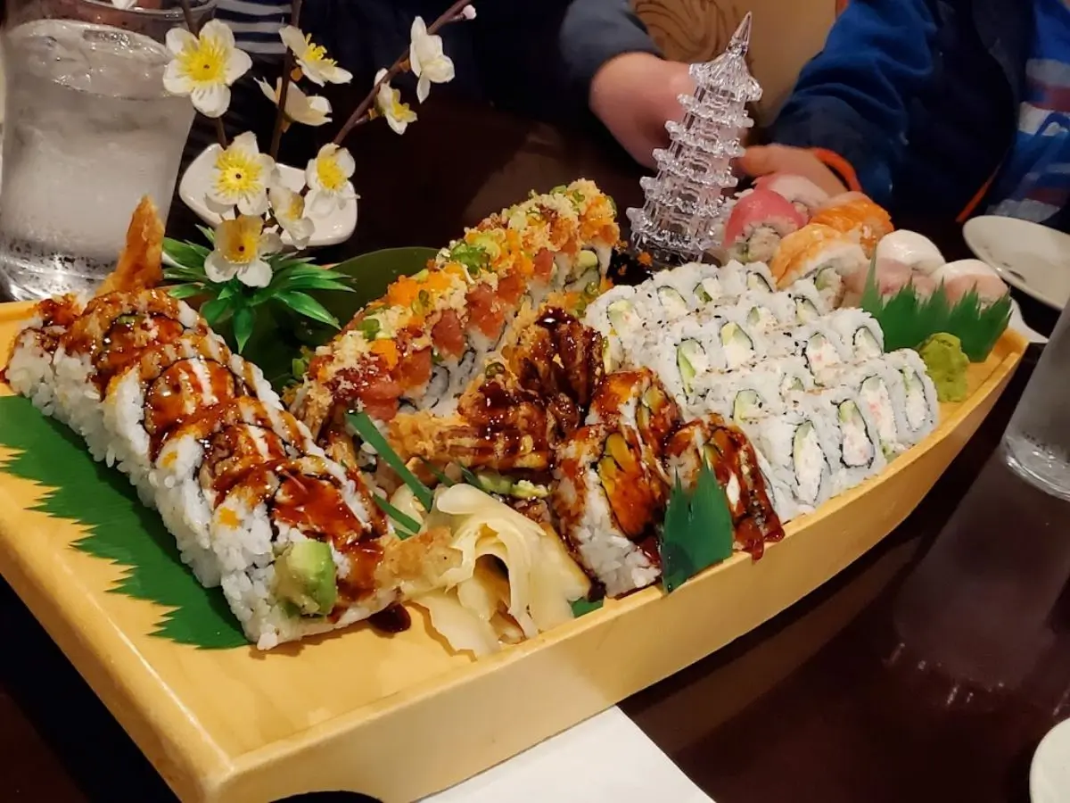 Premium sushi rolls with toppings at Sora Sushi in Prineville