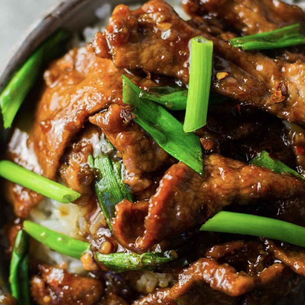Mongolian beef stir - fry at New Chicken，a Chinese Restaurant in Oxnard
