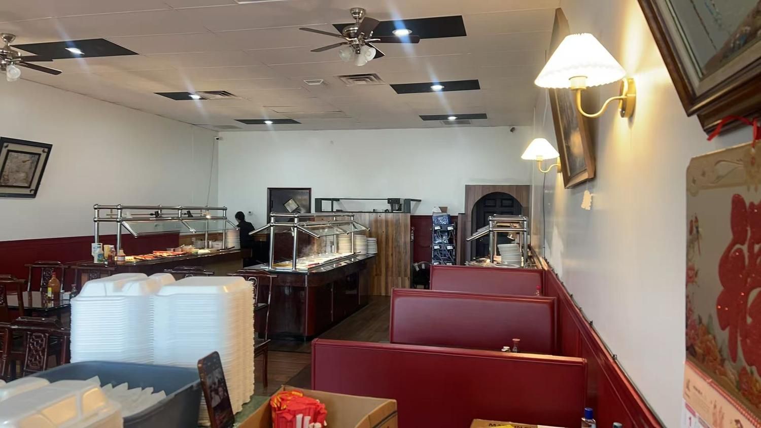 Buffet line in dining hall at New China Buffet Restaurant in Huntingdon