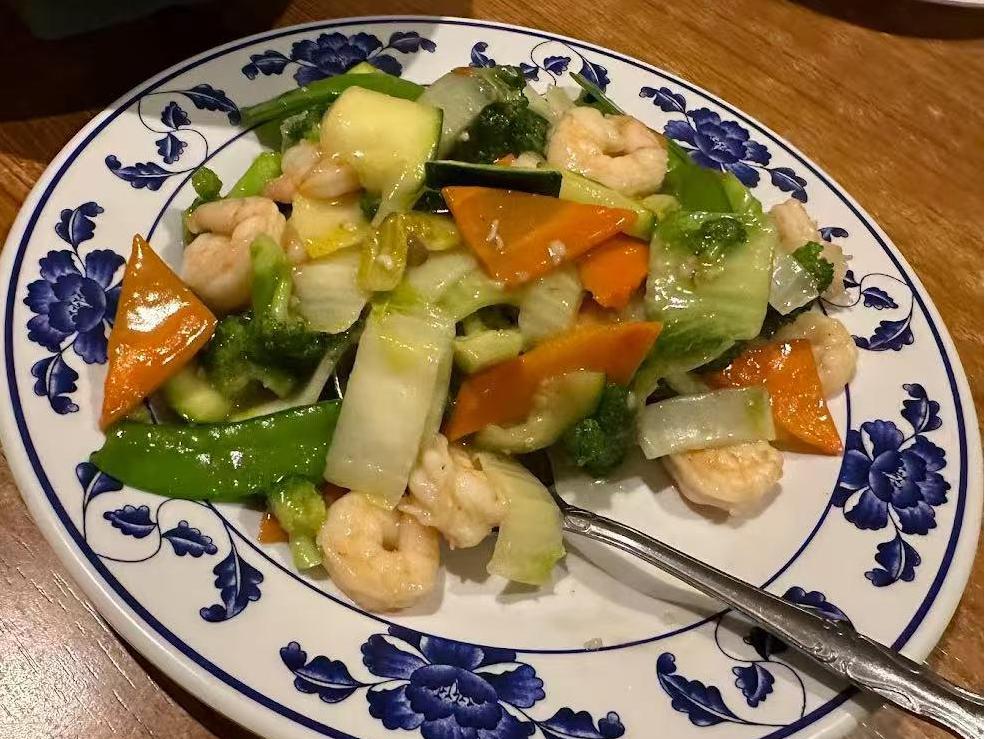 New-Chinatown-Restaurant-Chinese-restaurant-Shrimp-Vegetable-Stir-Fry-Jackson Shrimp stir - fried with mixed vegetables at New Chinatown Restaurant, a Chinese restaurant in Jackson