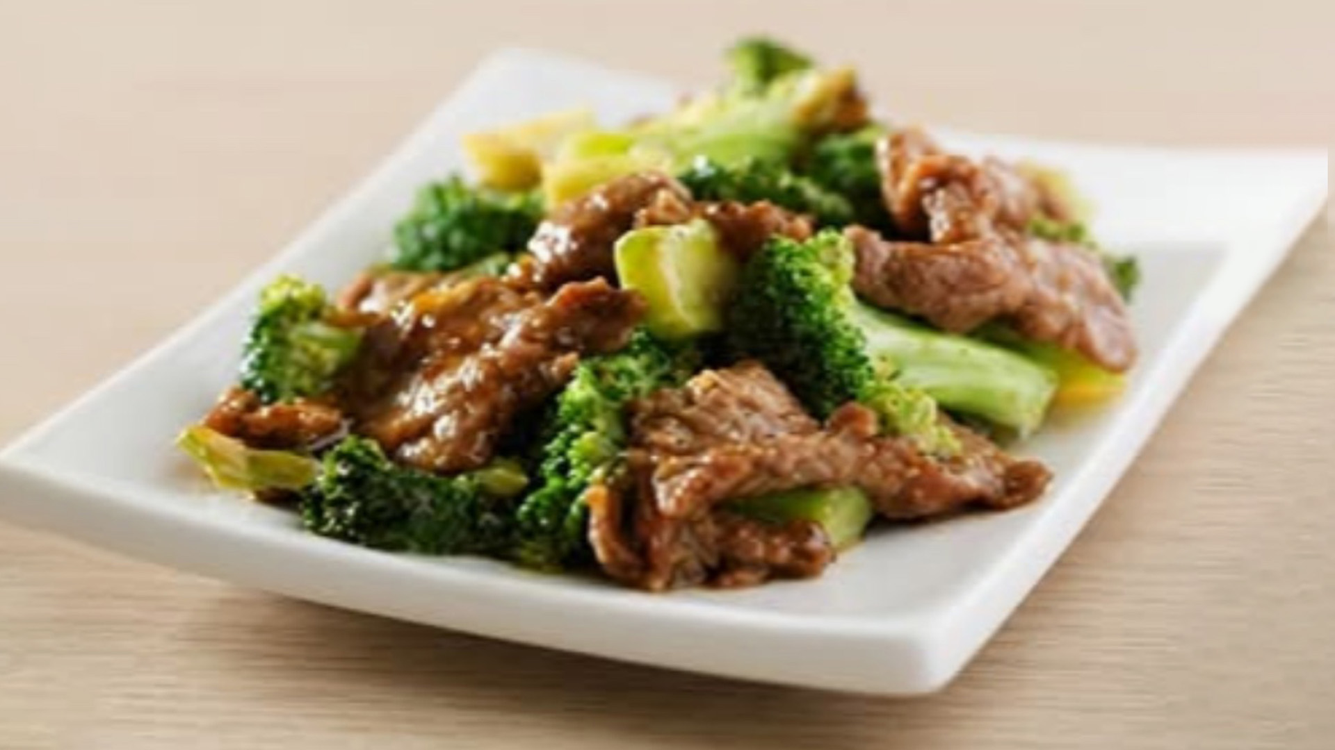 Beef with broccoli stir fry at New Great Wall, a Chinese Restaurant in Brooklyn
