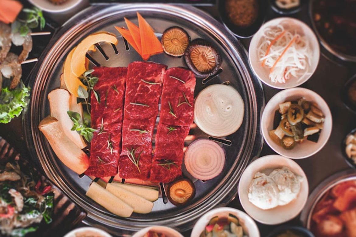 Rosemary Grilled Beef with Vegetable Sides at Hi Pot, Hot Pot & Asian BBQ Restaurant in Pottstown