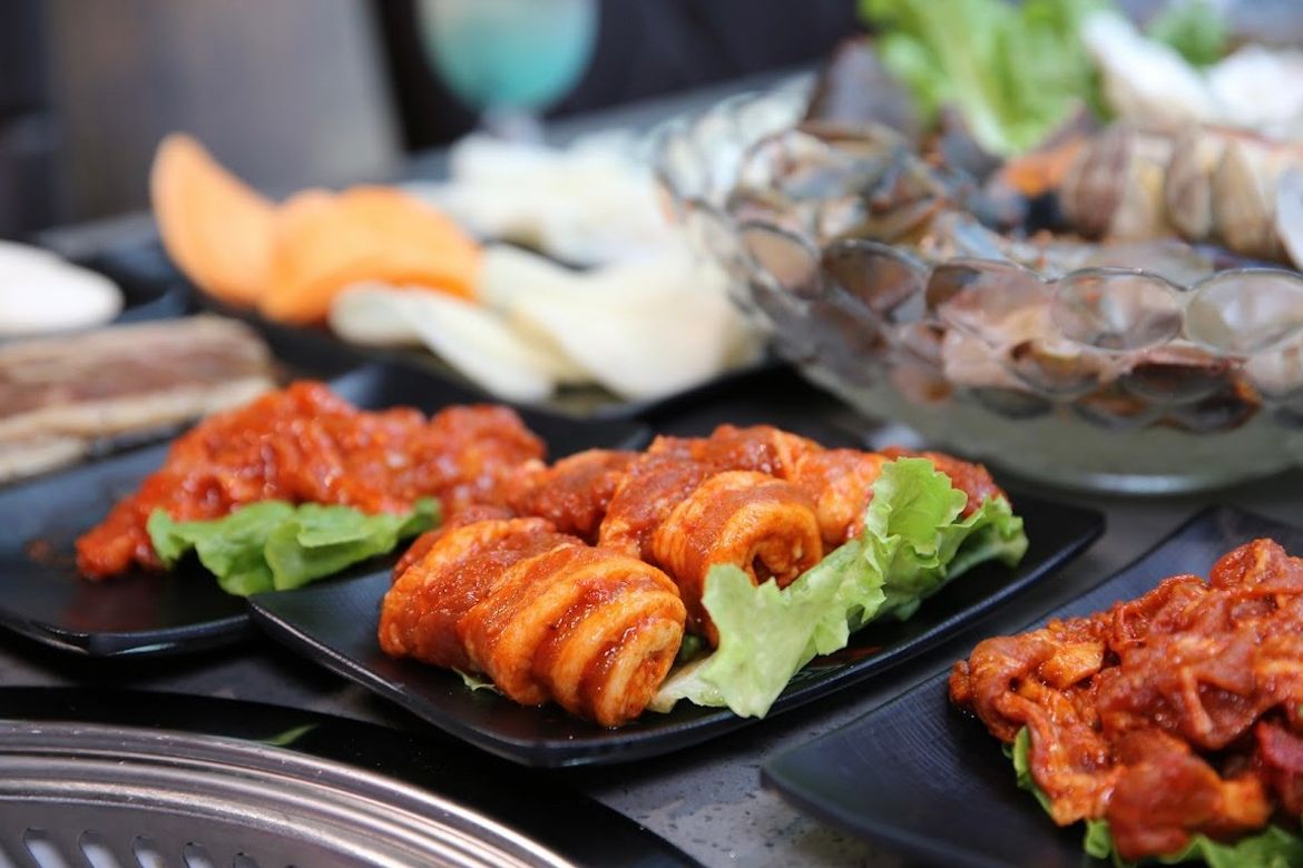 Spicy Marinated Pork & Chicken Rolls at Hi Pot, Hot Pot & Asian BBQ Restaurant in Pottstown